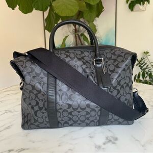 Coach Voyager Bag Travel Weekender Duffle Charcoal Black Signature Coated Canvas